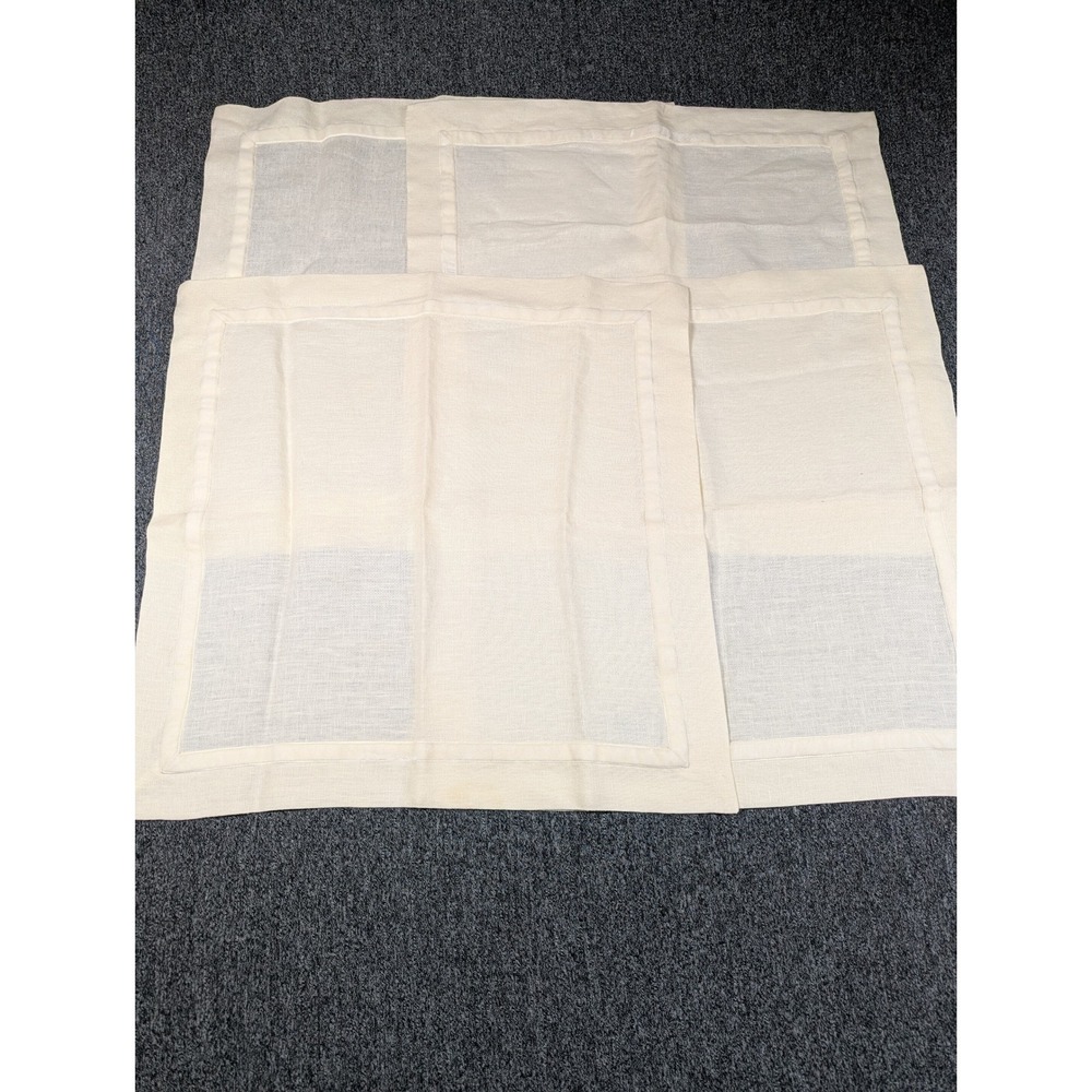 Pottery Barn Ivory Linen Napkins Set of 4 Velvet Trim Cream 20x20 Square
